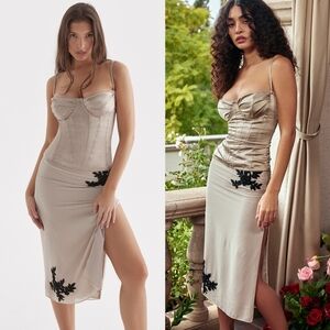 House Of CB 'Amal' Champagne Beaded Midi Skirt